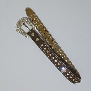Brown Leather Belt with Pink Accents Crosses And Rhinestones